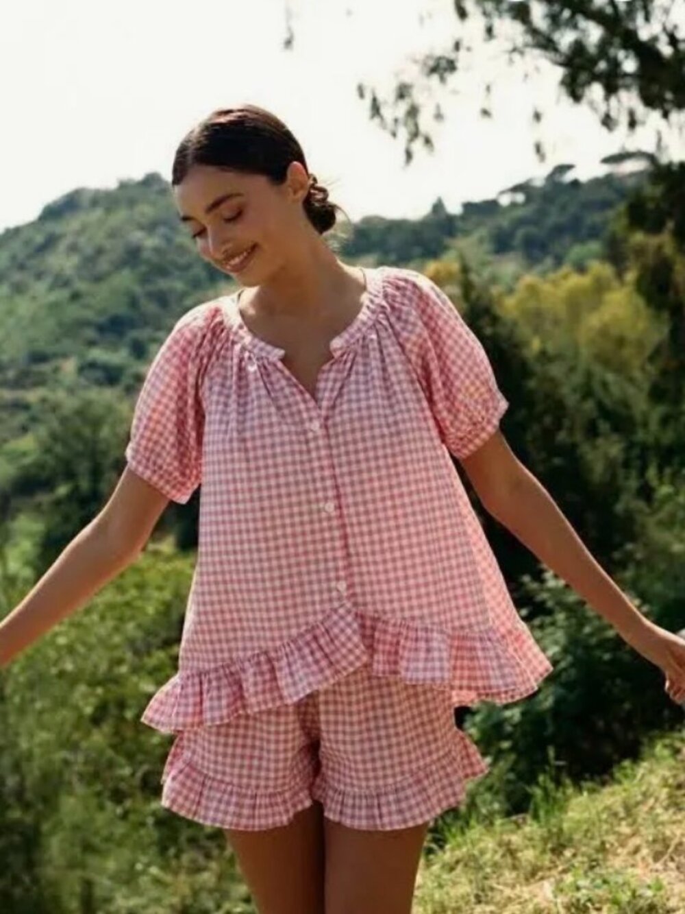 Piyama Sophie Sleep Set Cotton Gingham Pink